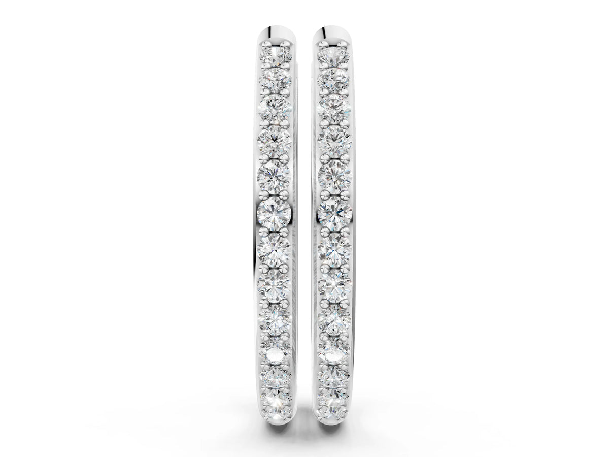 White gold Round Cut Diamond Channel Set Hoop Earrings with Prong Setting