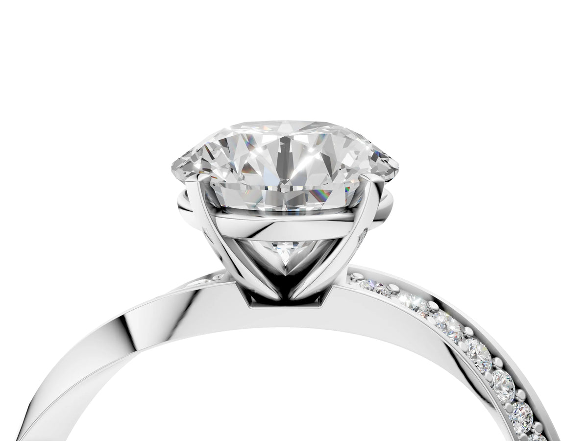 White gold Round Cut Diamond Engagement Ring with Side Stone Accents and Four-Prong Setting_4
