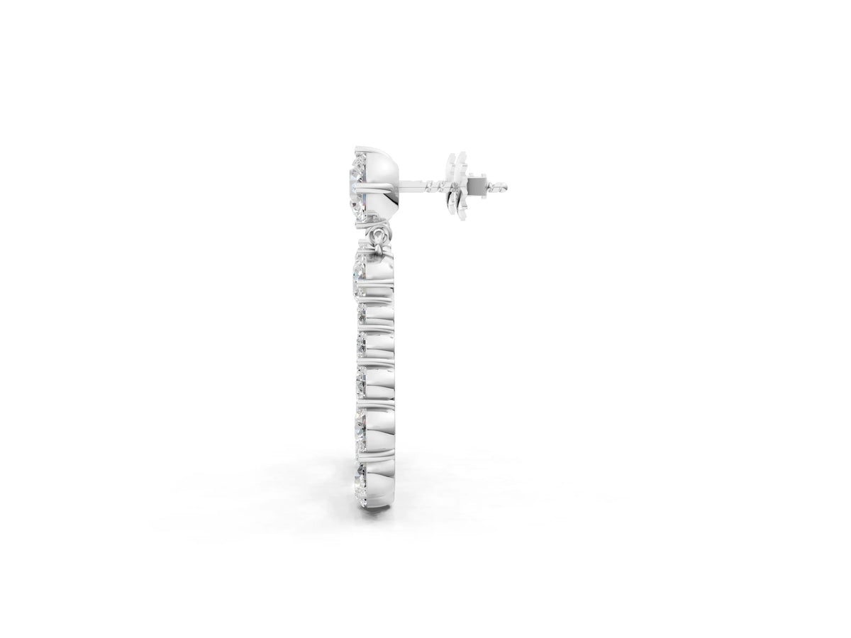 White gold Round Cut Diamond Graduated Shared Prong Drop Earrings_1
