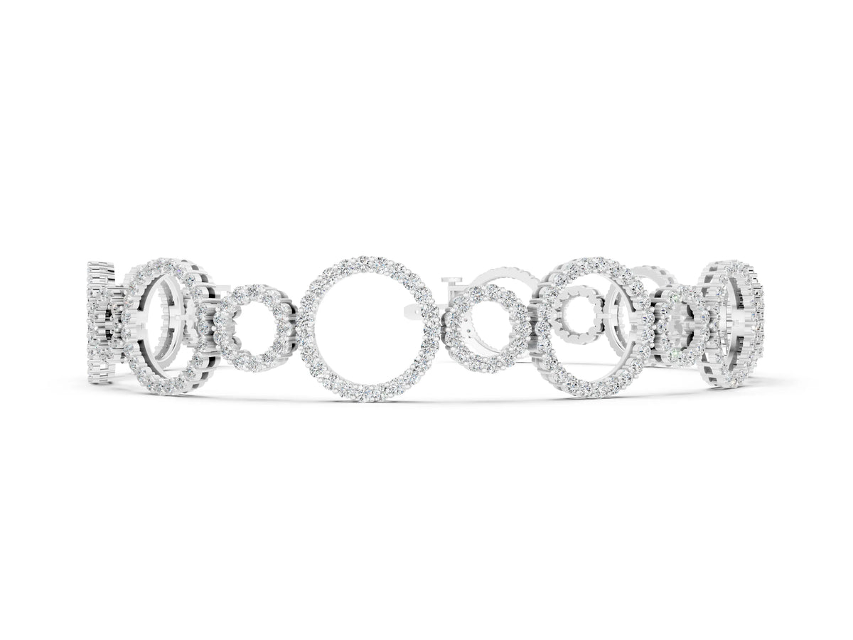 White gold Round Cut Diamond Halo Circle Link Bracelet with Pave Setting