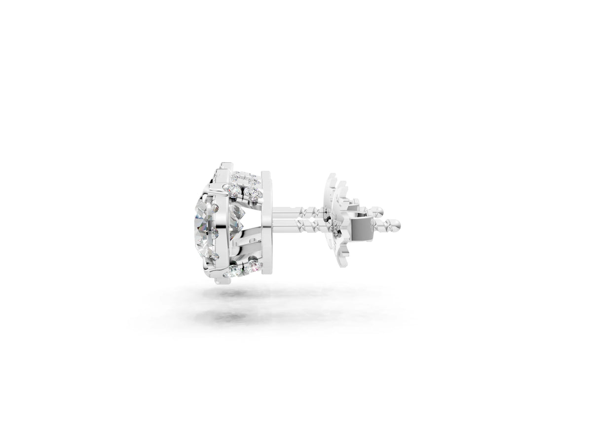White gold Round Cut Diamond Halo Stud Earrings with Pavé Accents_1