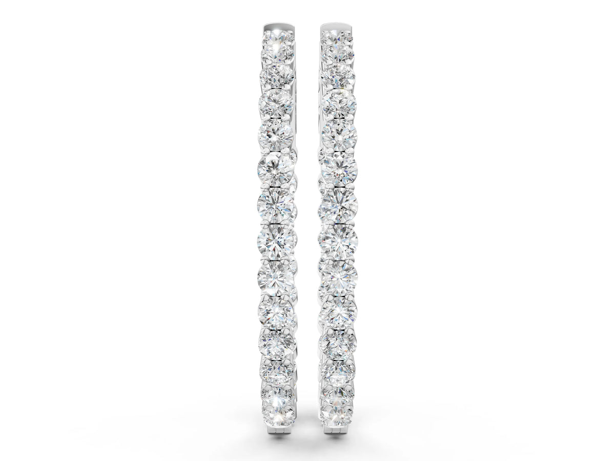 White gold Round Cut Diamond Hoop Earrings with Channel Setting and Four-Prong Setting