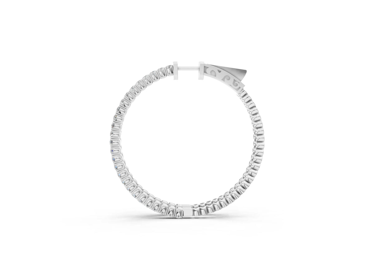 White gold Round Cut Diamond Hoop Earrings with Pavé Setting and Prong Set Stones_1