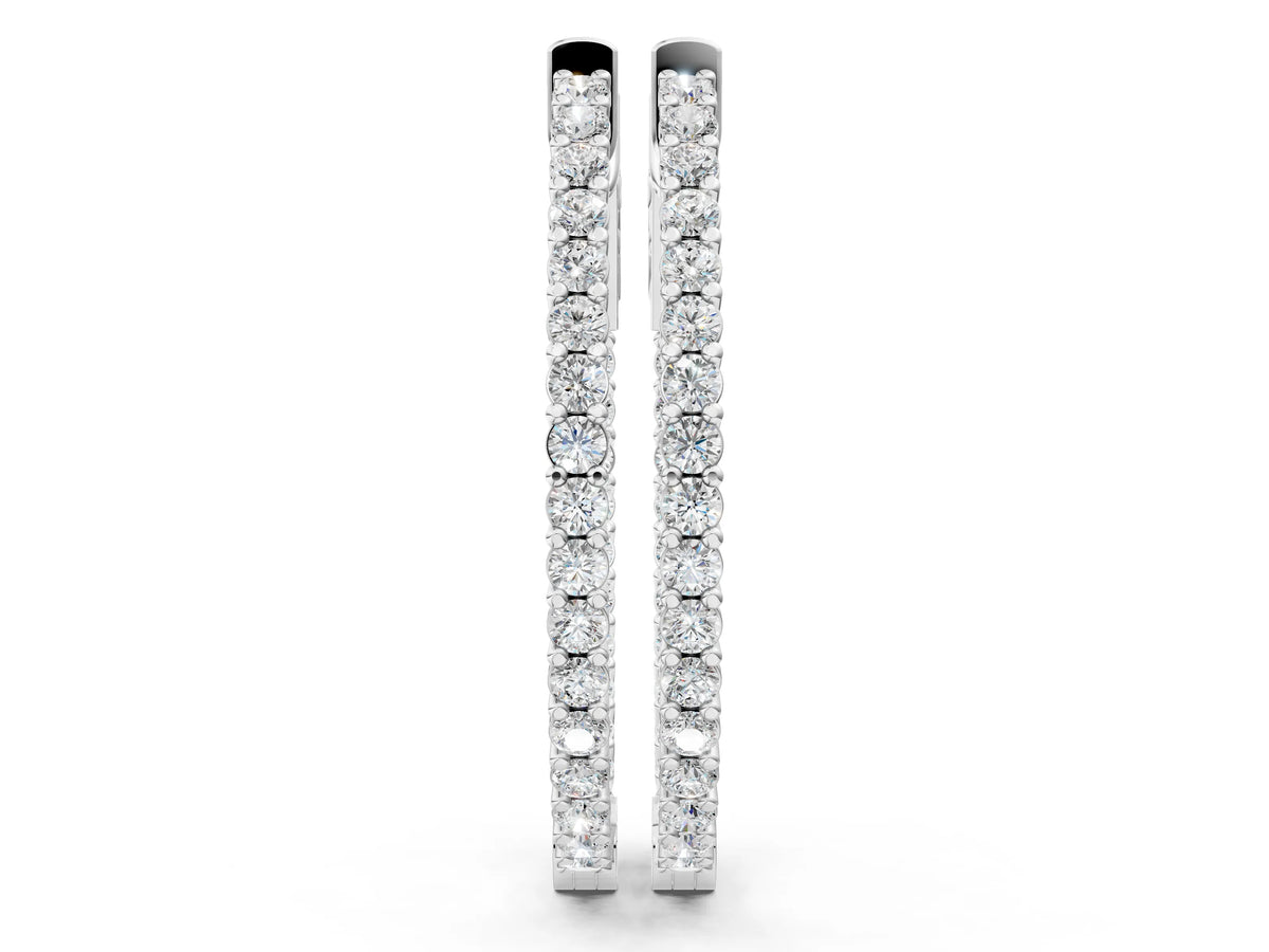 White gold Round Cut Diamond Inside-Out Hoop Earrings in White Gold with Prong Setting
