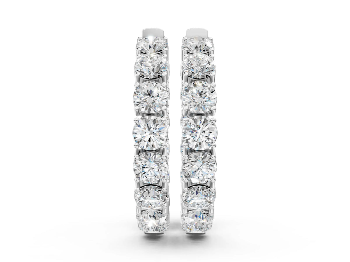 White gold Round Cut Diamond Inside-Out Hoop Earrings with Shared Prong Setting