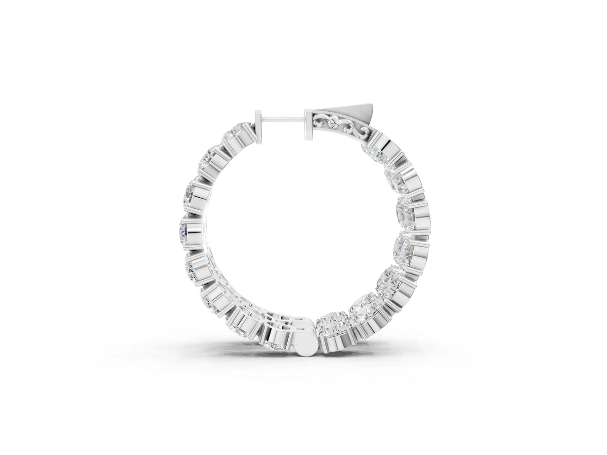 White gold Round Cut Diamond Inside-Out Hoop Earrings with Shared Prong Setting_1