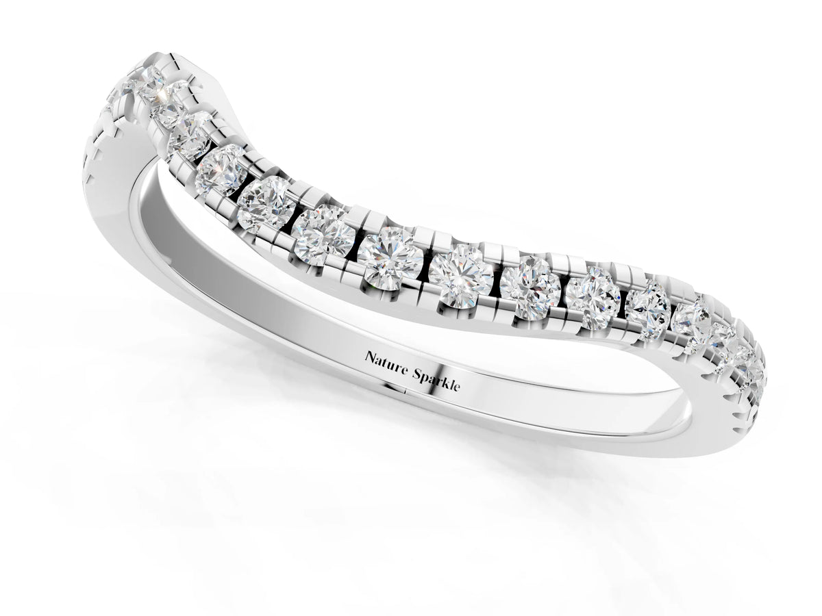White gold Round Cut Diamond Pavé Curved Band with Shared Prong Setting_1