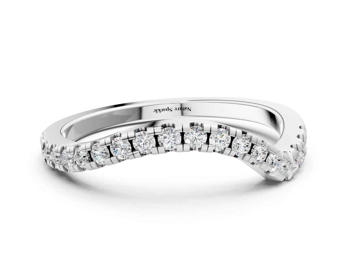 White gold Round Cut Diamond Pavé Curved Band with Shared Prong Setting