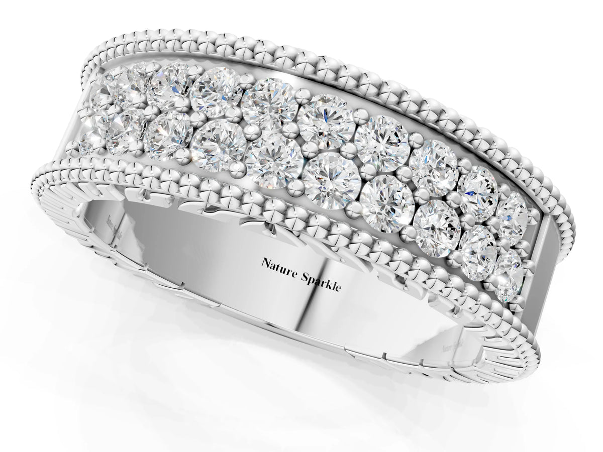 White gold Round Cut Diamond Pave Eternity Band with Bead Prong Setting_1