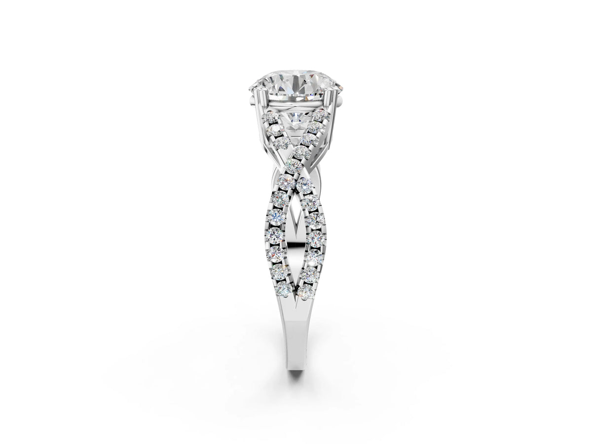 White gold Round Cut Diamond Solitaire Ring with Four-Prong Setting and Twisted Pavé Band_2