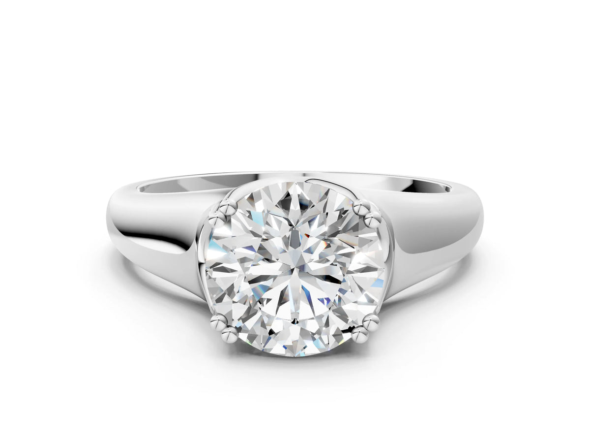 White gold Round Cut Diamond Solitaire Ring with Wide Band and Prong Setting
