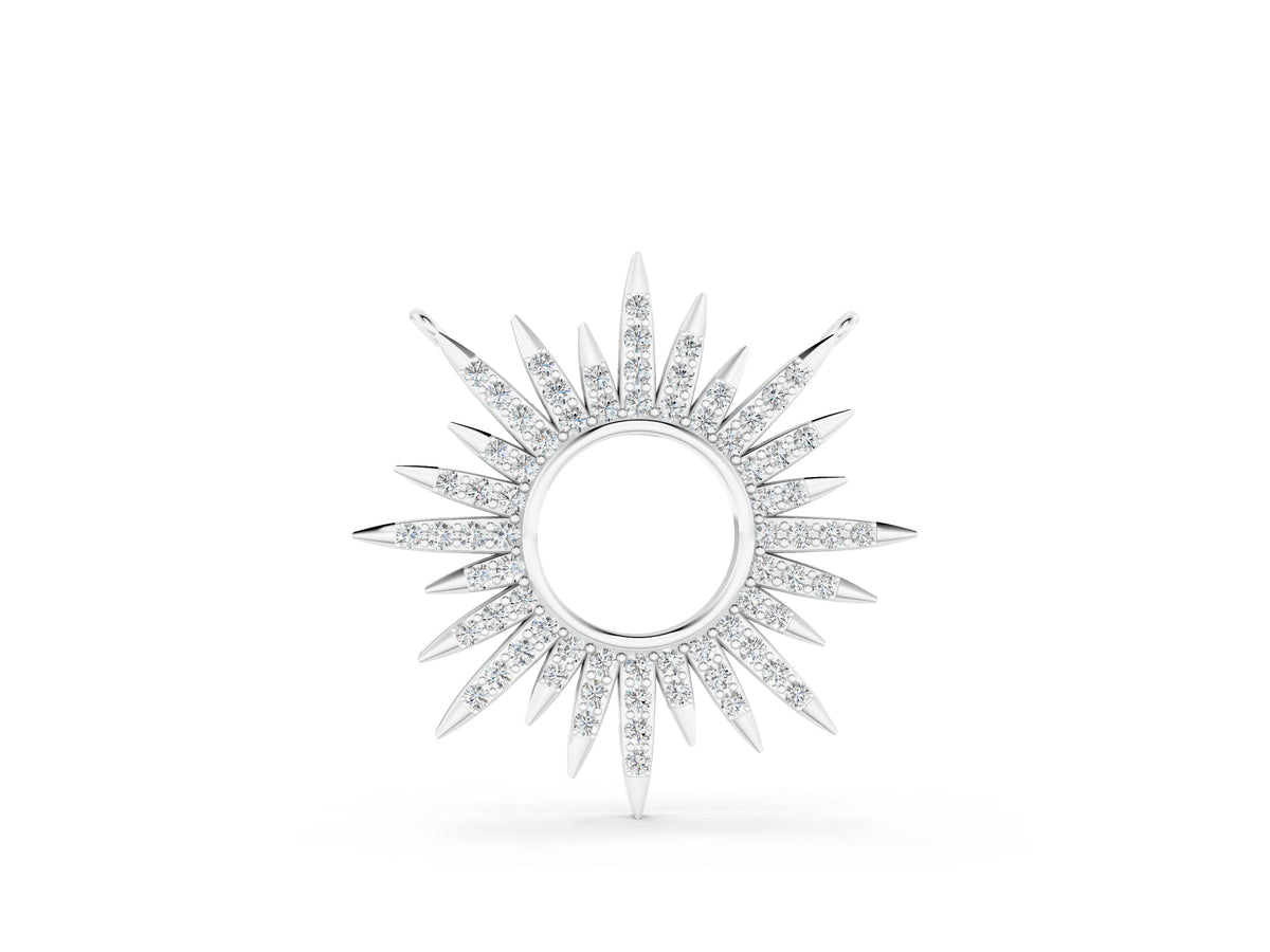 White gold Round Cut Diamond Sunburst Pendant with Pavé Setting