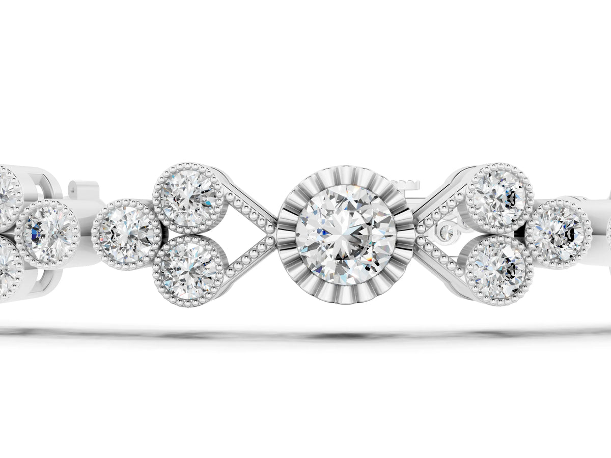 White gold Round Cut Diamond Tennis Bracelet with Bezel Setting and Milgrain Band_1