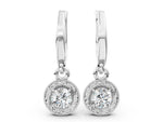 White gold Round Cut Milgrain Bezel Set Leverback Earrings