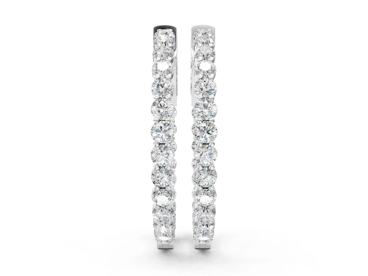 White gold Round Cut Pavé Diamond Hoop Earrings with Four-Prong Setting