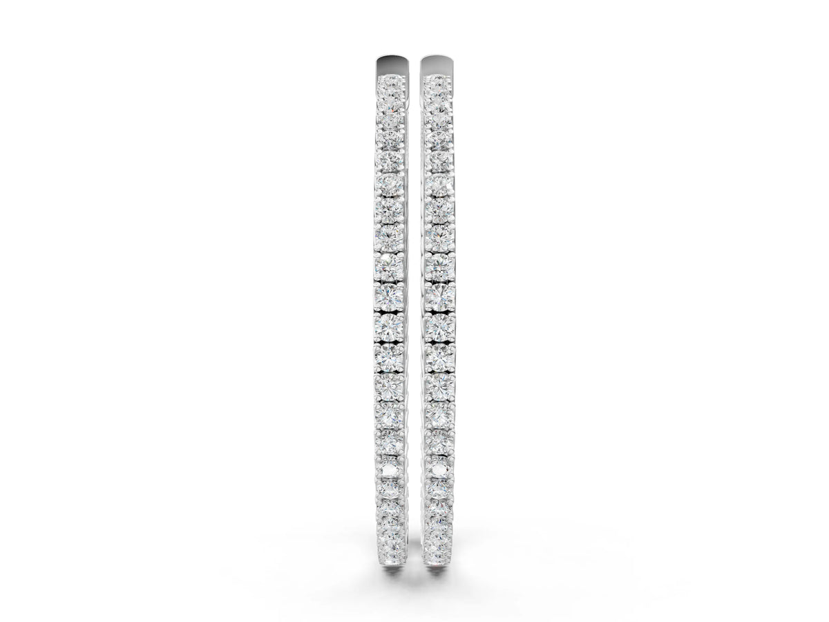 White gold Round Cut Pave Diamond Hoop Earrings with Prong Setting