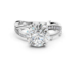 White gold Round Cut Solitaire Twist Band with Pavé Accents and Four-Prong Setting