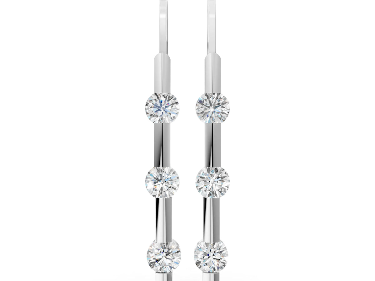 White gold Round Diamond Bar Drop Earrings with Bezel Setting