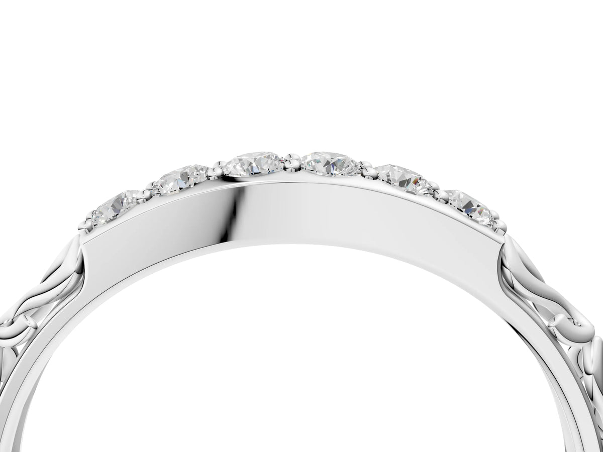 White gold Round Diamond Bar Set Eternity Band with Filigree Design_4