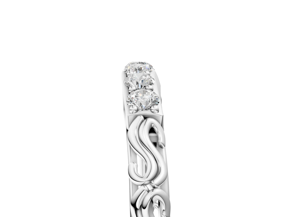 White gold Round Diamond Bar Set Eternity Band with Filigree Design_5