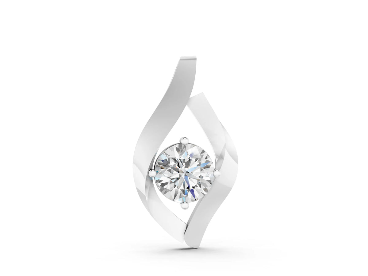 White gold Round Diamond Bezel-Set Leaf Pendant