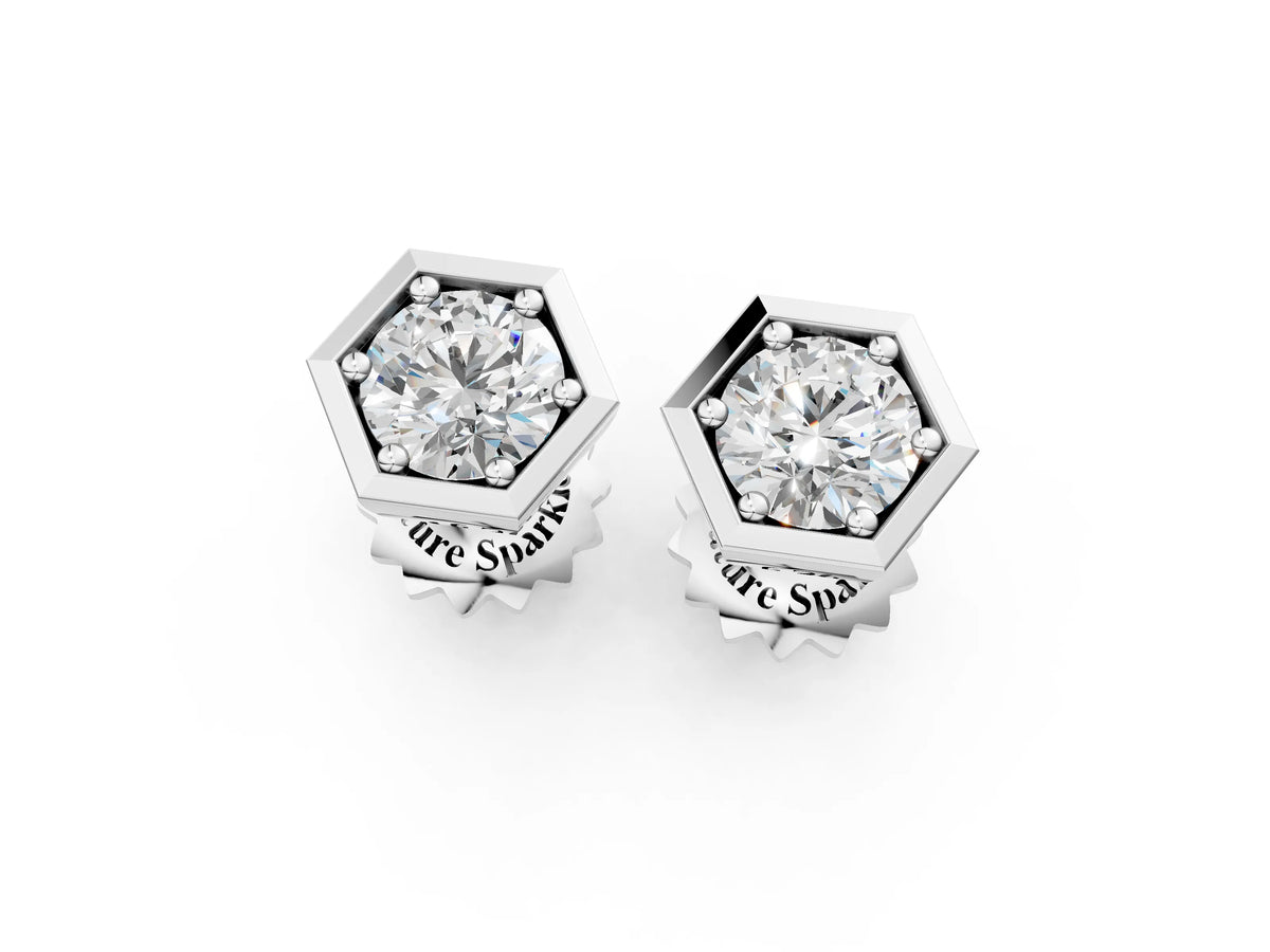 White gold Round Diamond Bezel-Set Stud Earrings_1
