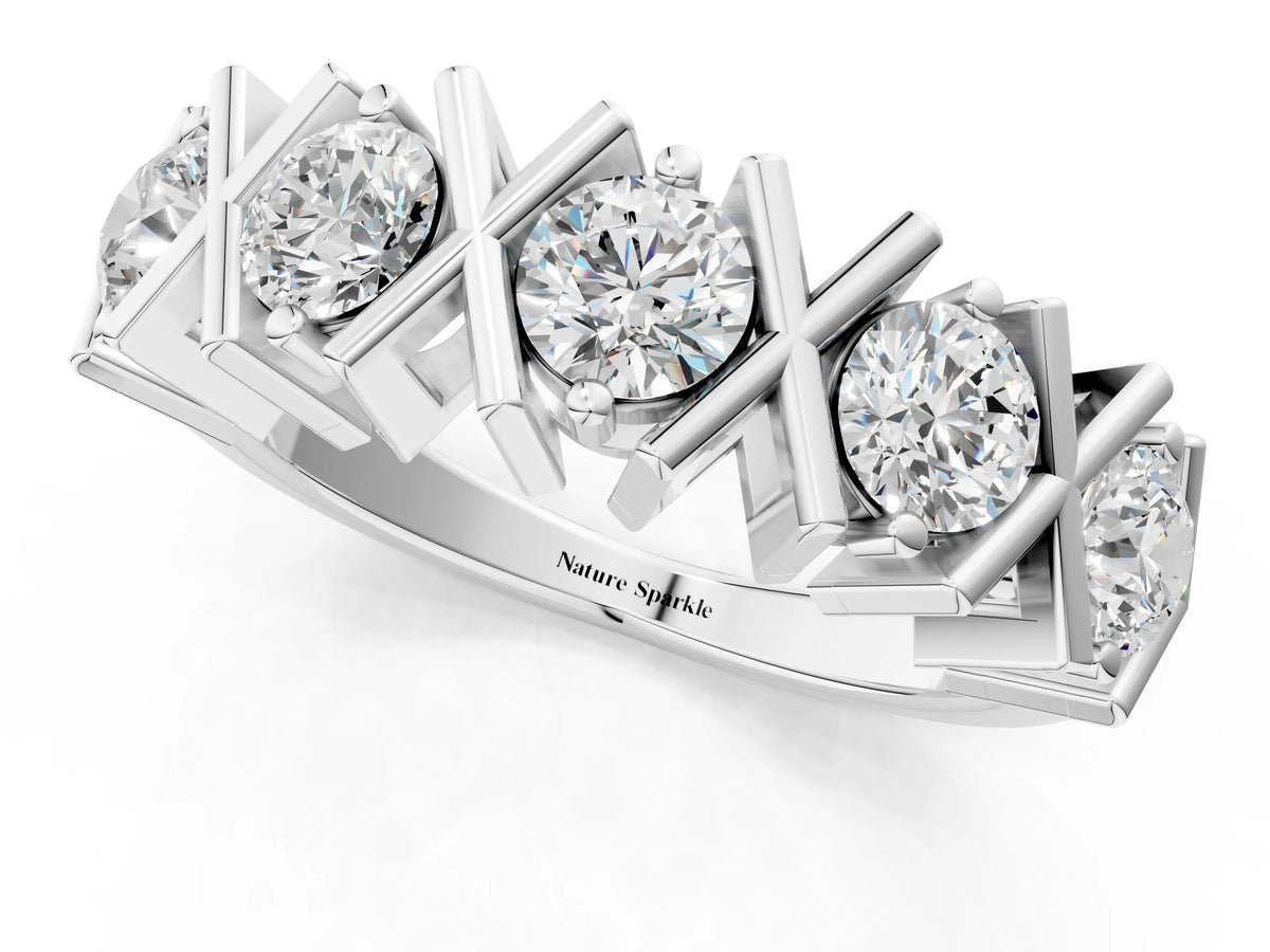 White gold Round Diamond Channel Set Band with X-Prong Detail_1