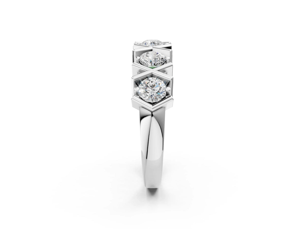 White gold Round Diamond Channel Set Band with X-Prong Detail_2