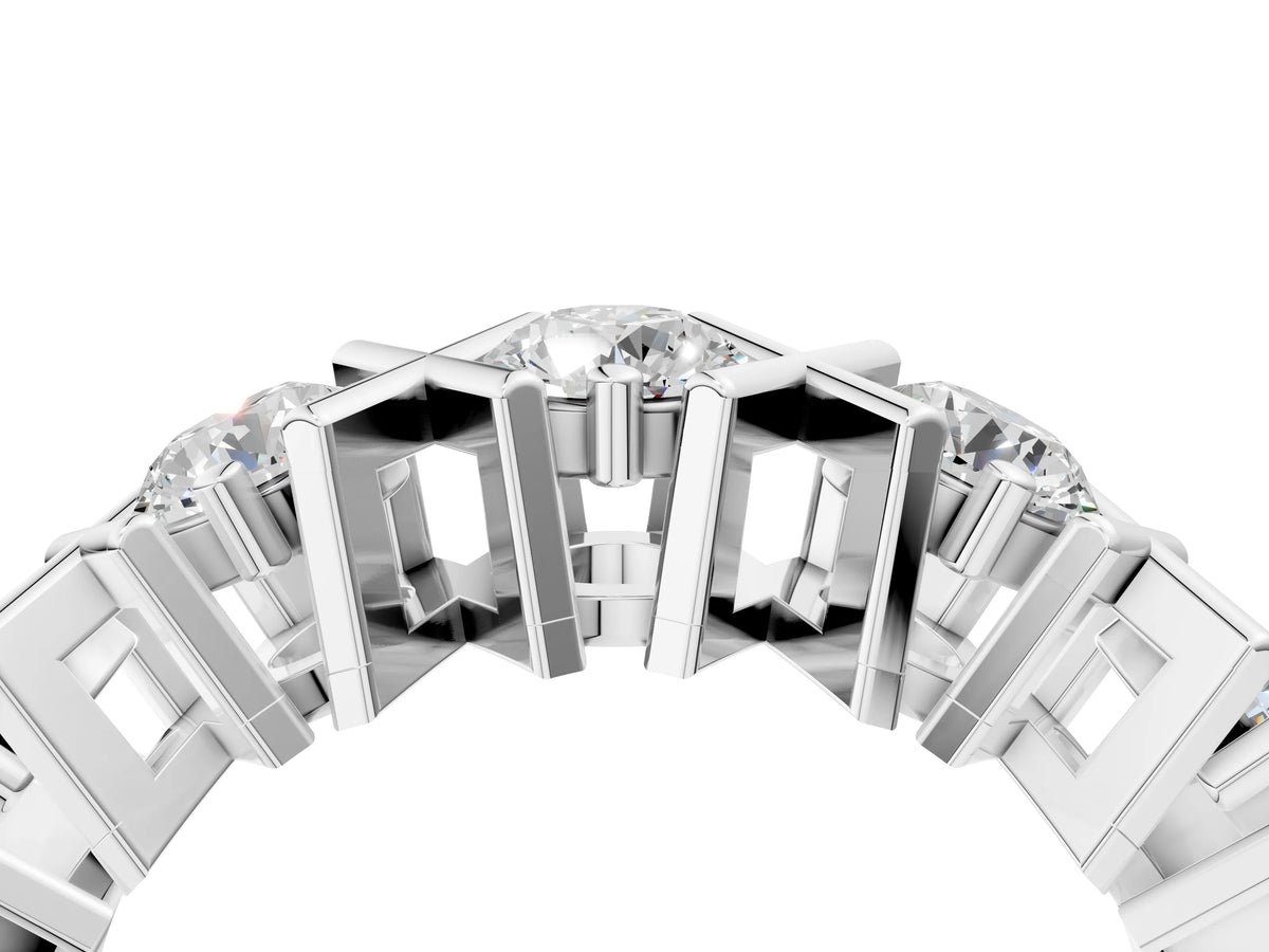 White gold Round Diamond Channel Set Band with X-Prong Detail_4