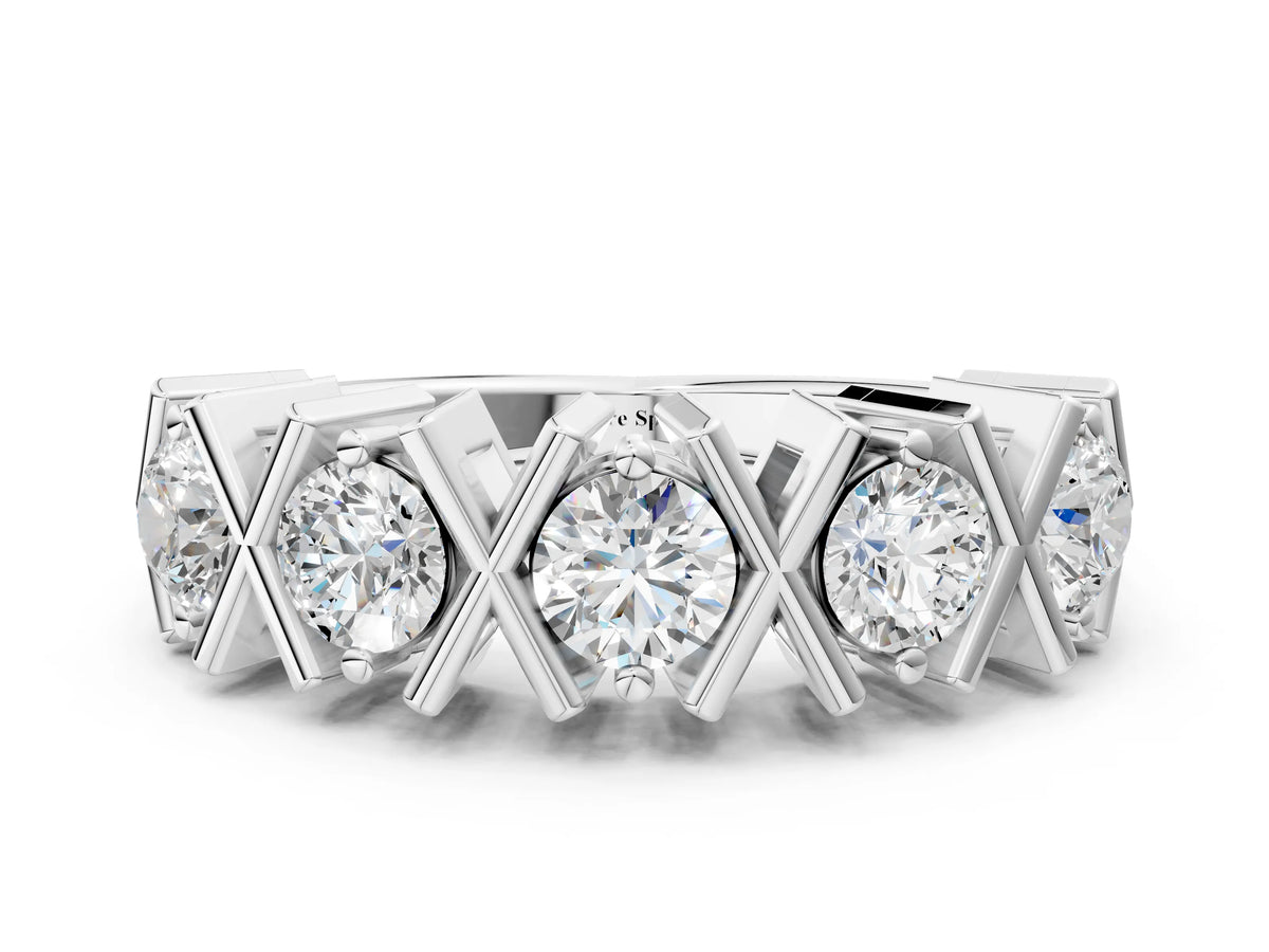 White gold Round Diamond Channel Set Band with X-Prong Detail