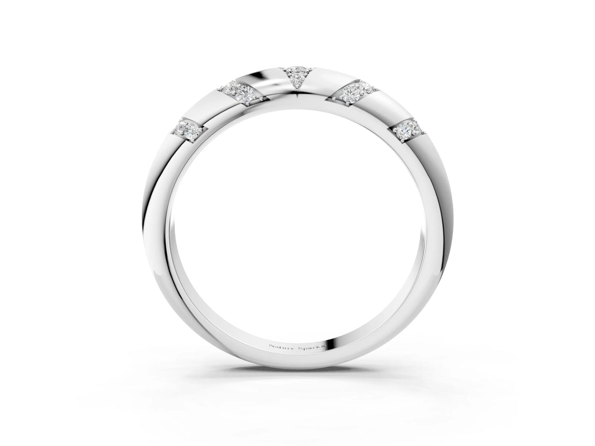 White gold Round Diamond Channel Set Curved Band with Bezel Setting_3