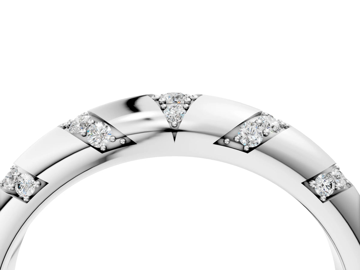 White gold Round Diamond Channel Set Curved Band with Bezel Setting_4