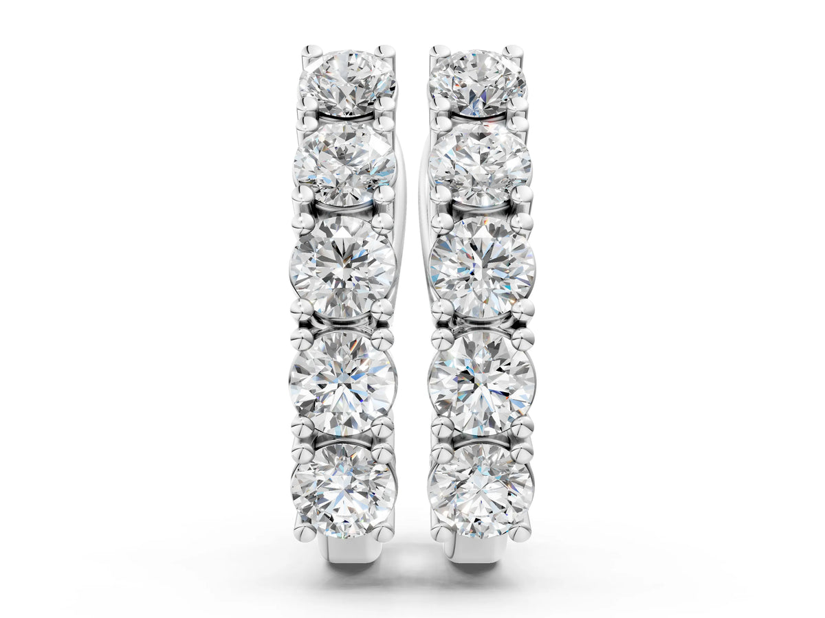 White gold Round Diamond Channel Set Hoop Earrings with Four-Prong Setting