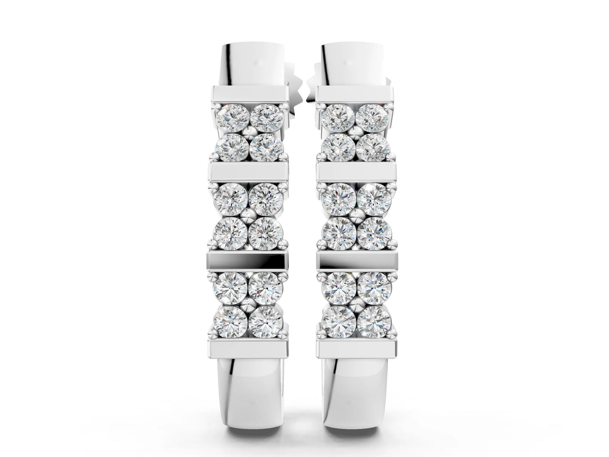 White gold Round Diamond Channel-Set Hoop Earrings with Four-Prong Setting