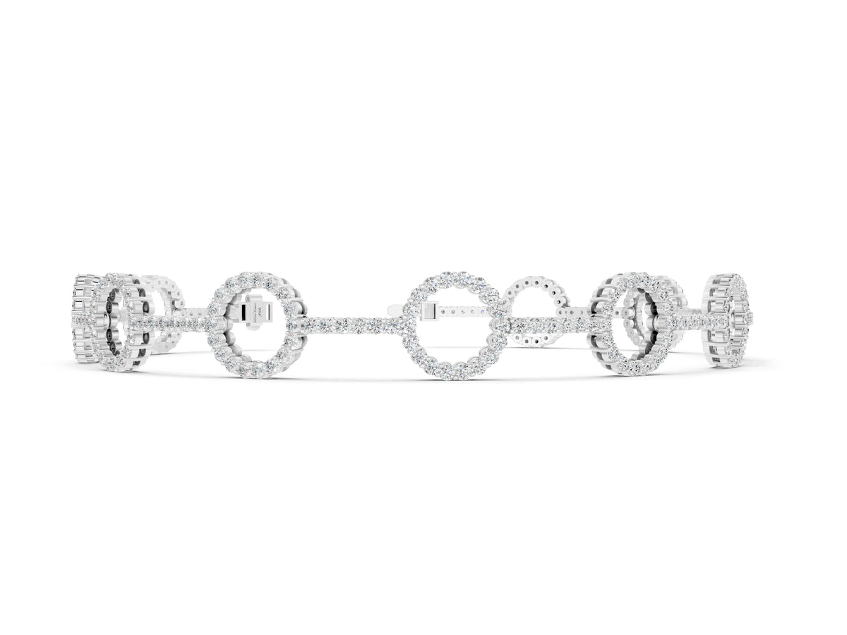 White gold Round Diamond Circle Link Tennis Bracelet with Pavé Setting