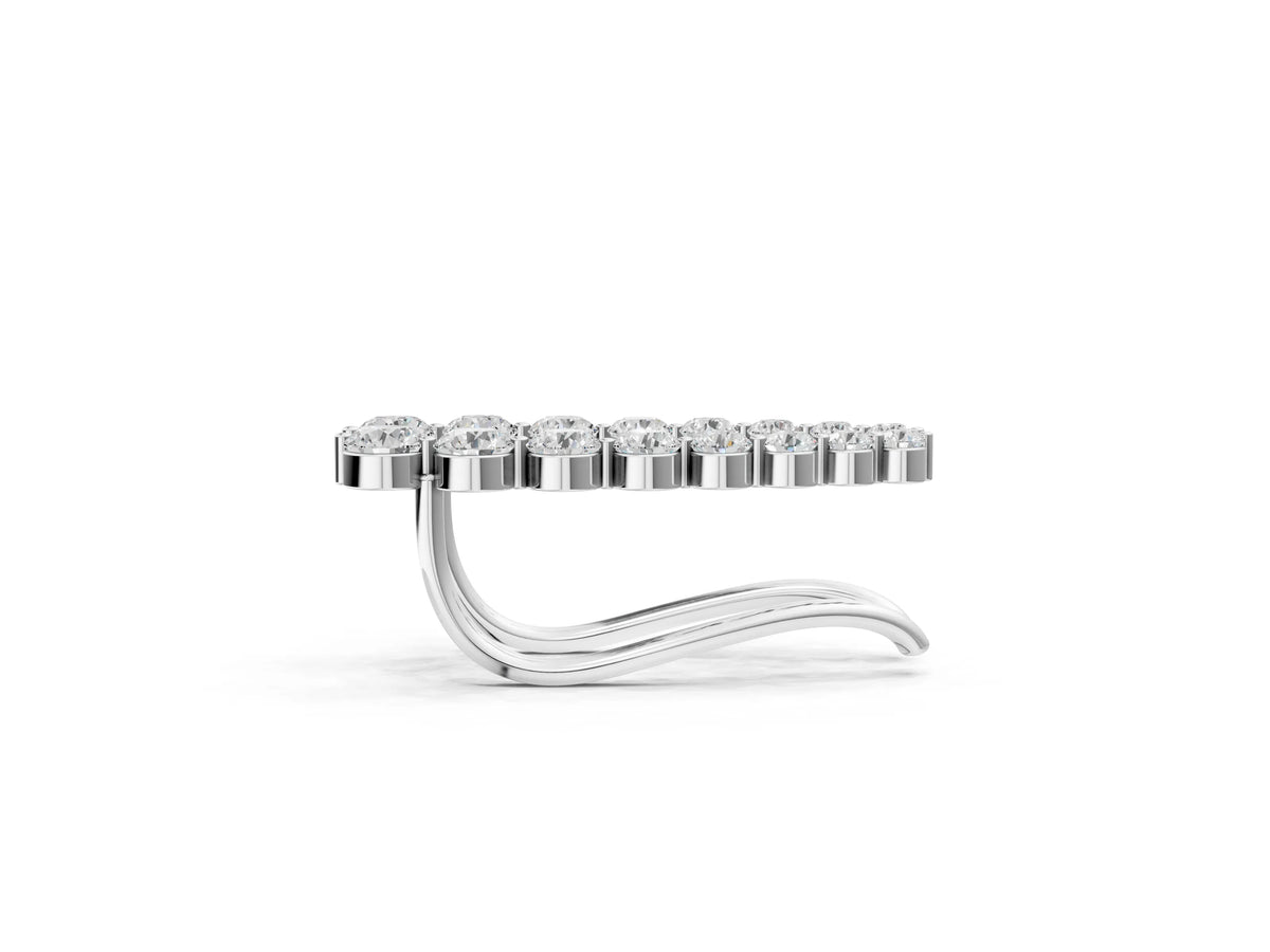 White gold Round Diamond Climber Earrings with Prong Setting on Curved Band_2