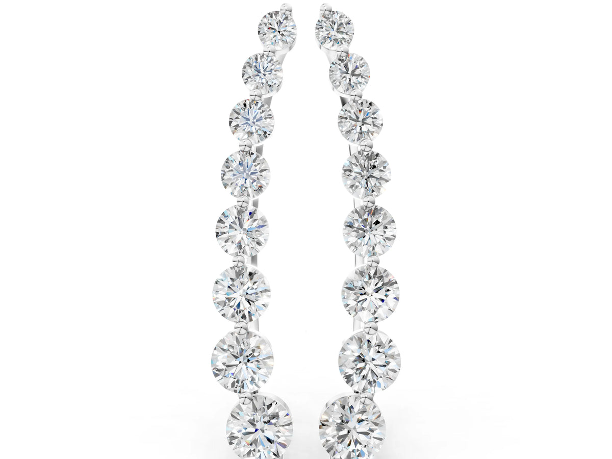 White gold Round Diamond Climber Earrings with Prong Setting on Curved Band