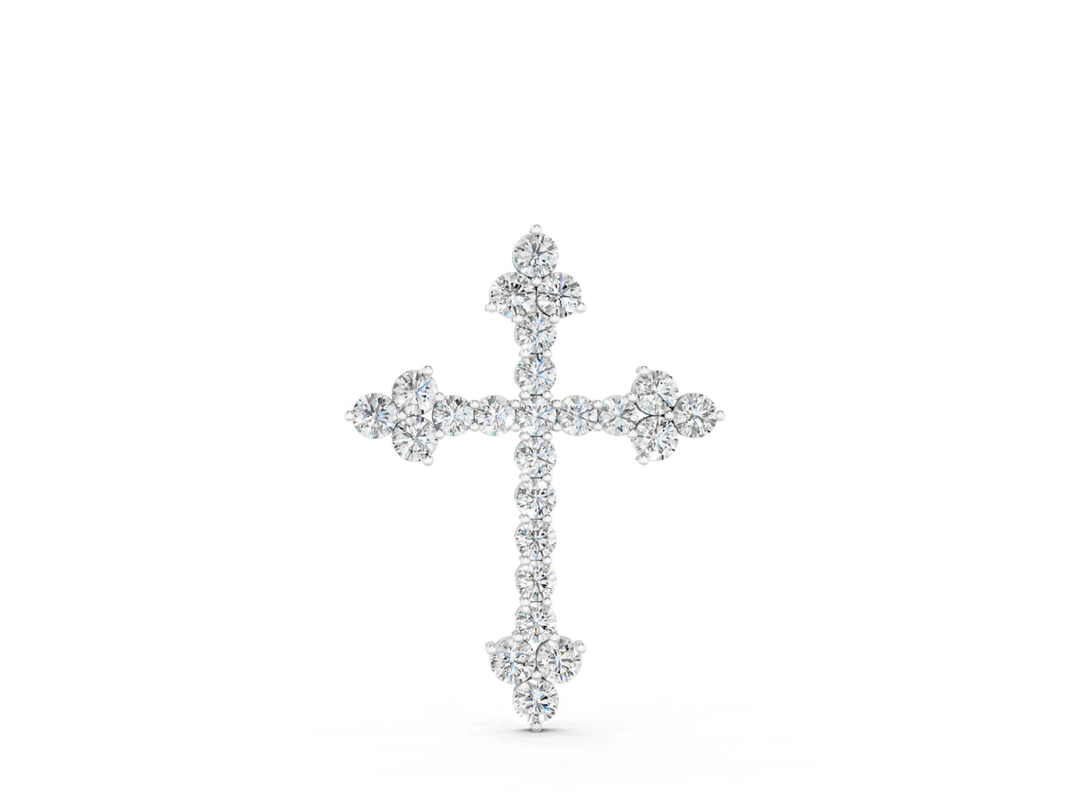 White gold Round Diamond Cluster Cross Pendant with Prong Setting