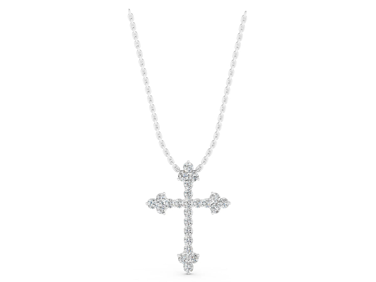 White gold Round Diamond Cluster Cross Pendant with Prong Setting_1