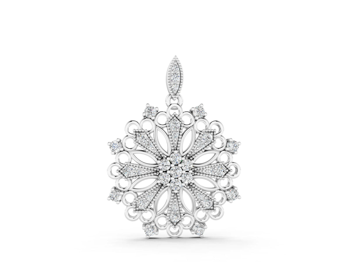 White gold Round Diamond Cluster Milgrain Pendant