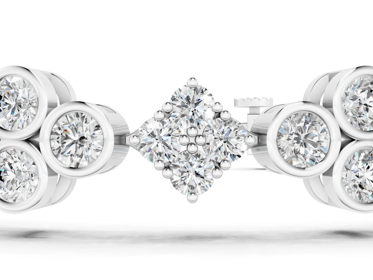 White gold Round Diamond Cluster Tennis Bracelet with Bezel Setting and Four-Prong Clasp_1