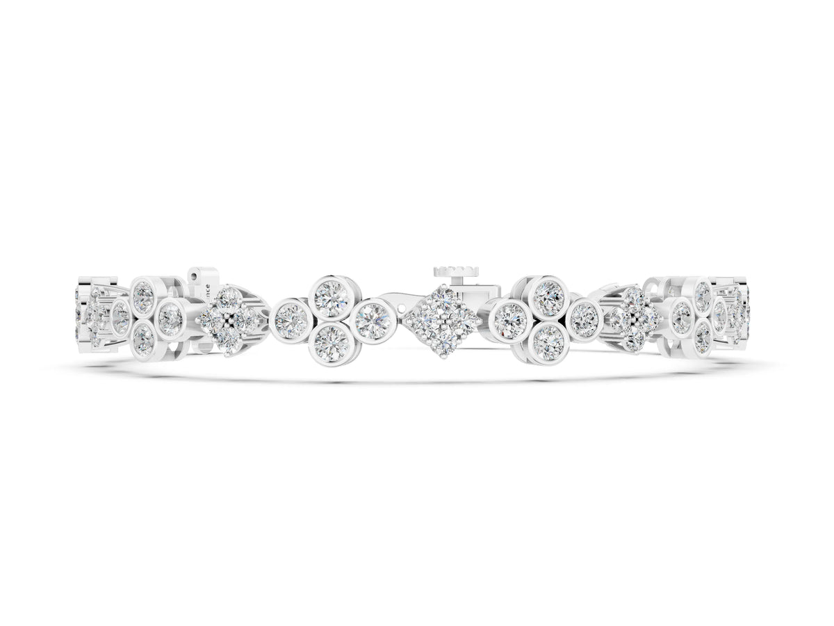 White gold Round Diamond Cluster Tennis Bracelet with Bezel Setting and Four-Prong Clasp