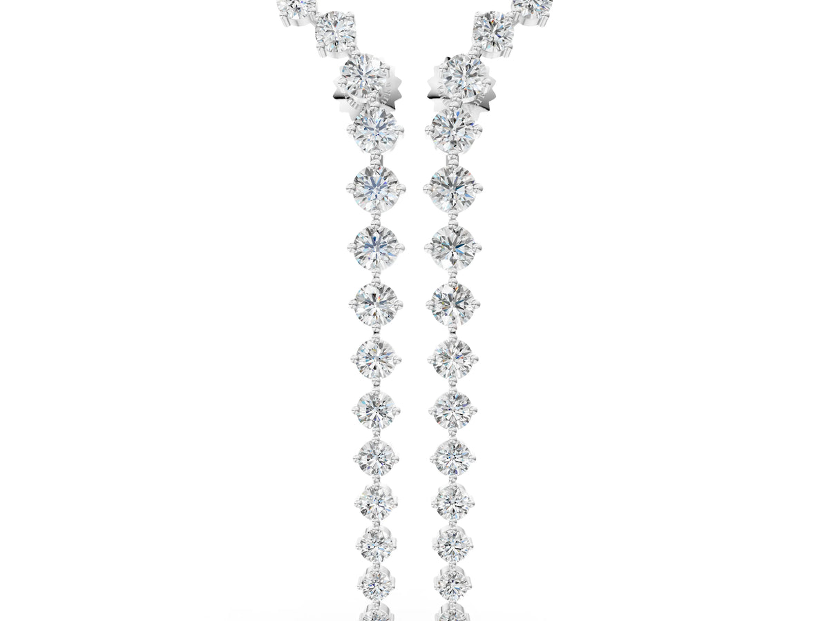 White gold Round Diamond Curved Drop Earrings
