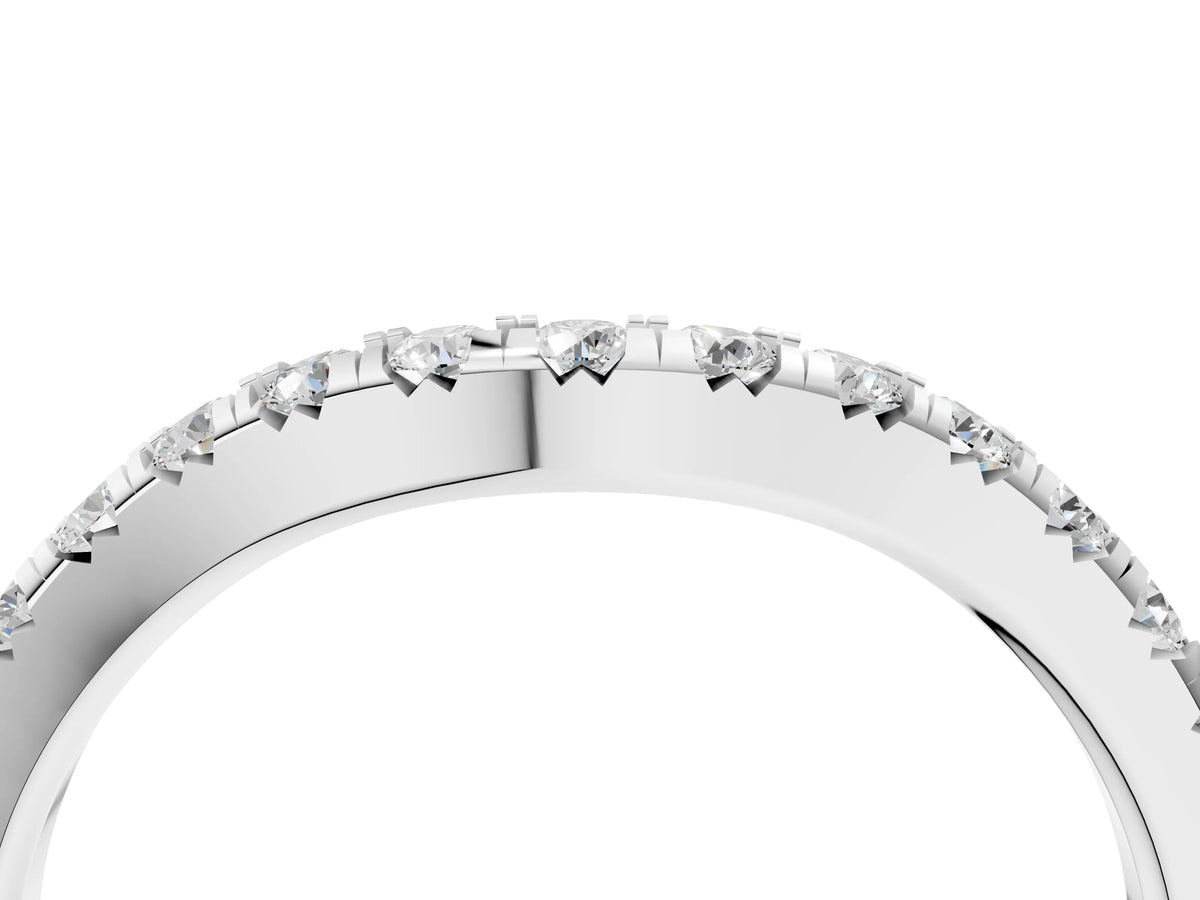 White gold Round Diamond Curved Pavé Wedding Band with Shared Prong Setting_4