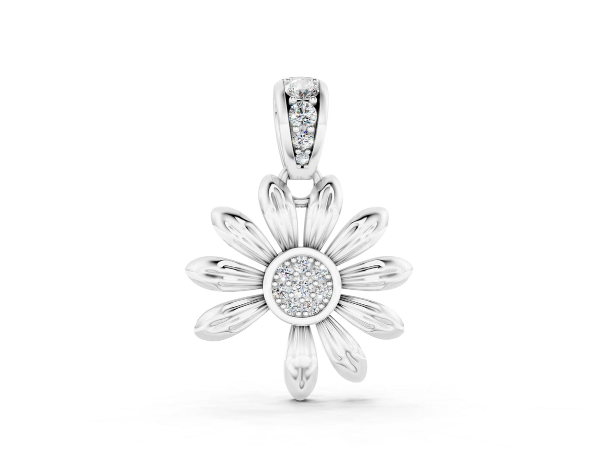 White gold Round Diamond Daisy Flower Pendant with Diamond Accents