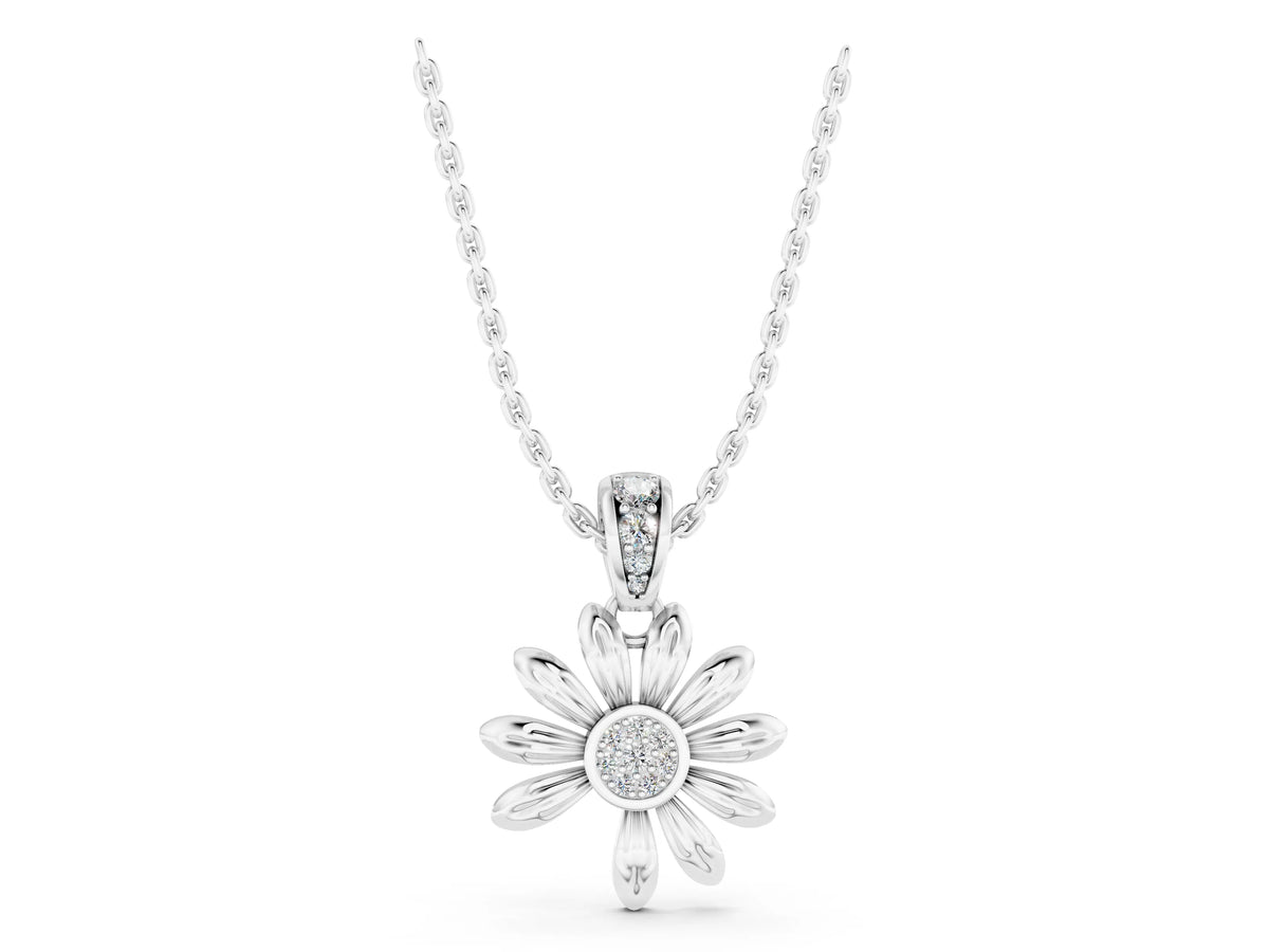 White gold Round Diamond Daisy Flower Pendant with Diamond Accents_1