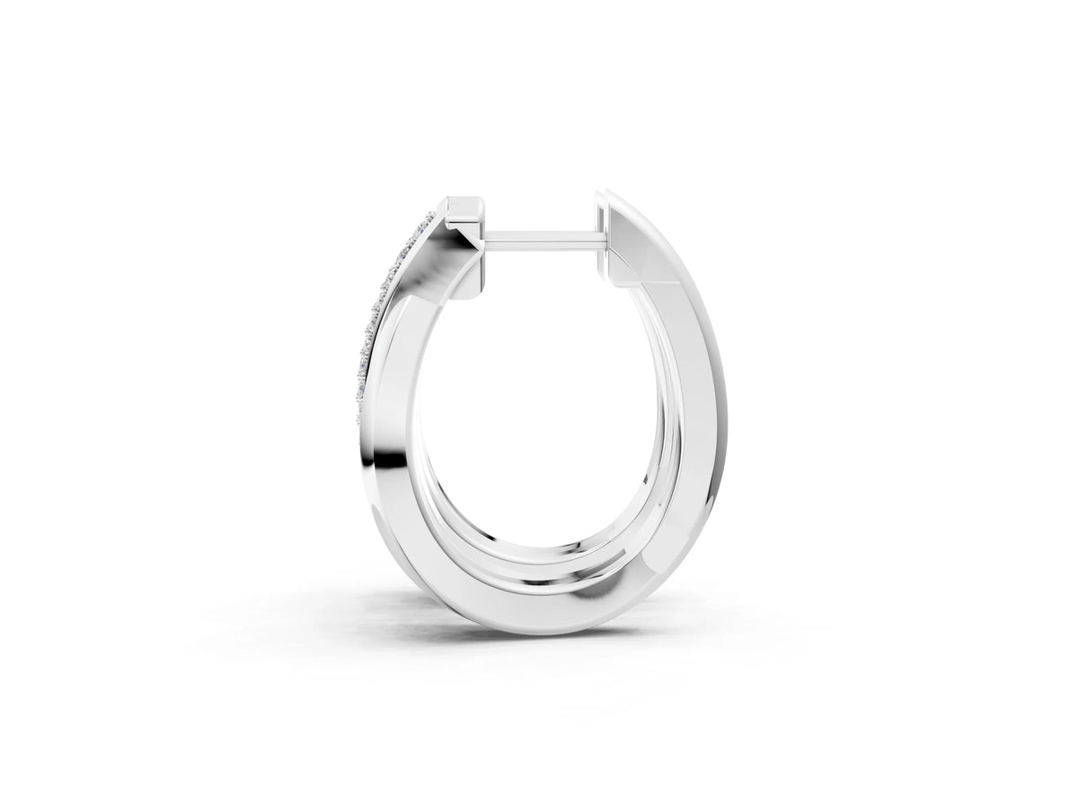 White gold Round Diamond Double Row Huggie Hoop Earrings_1