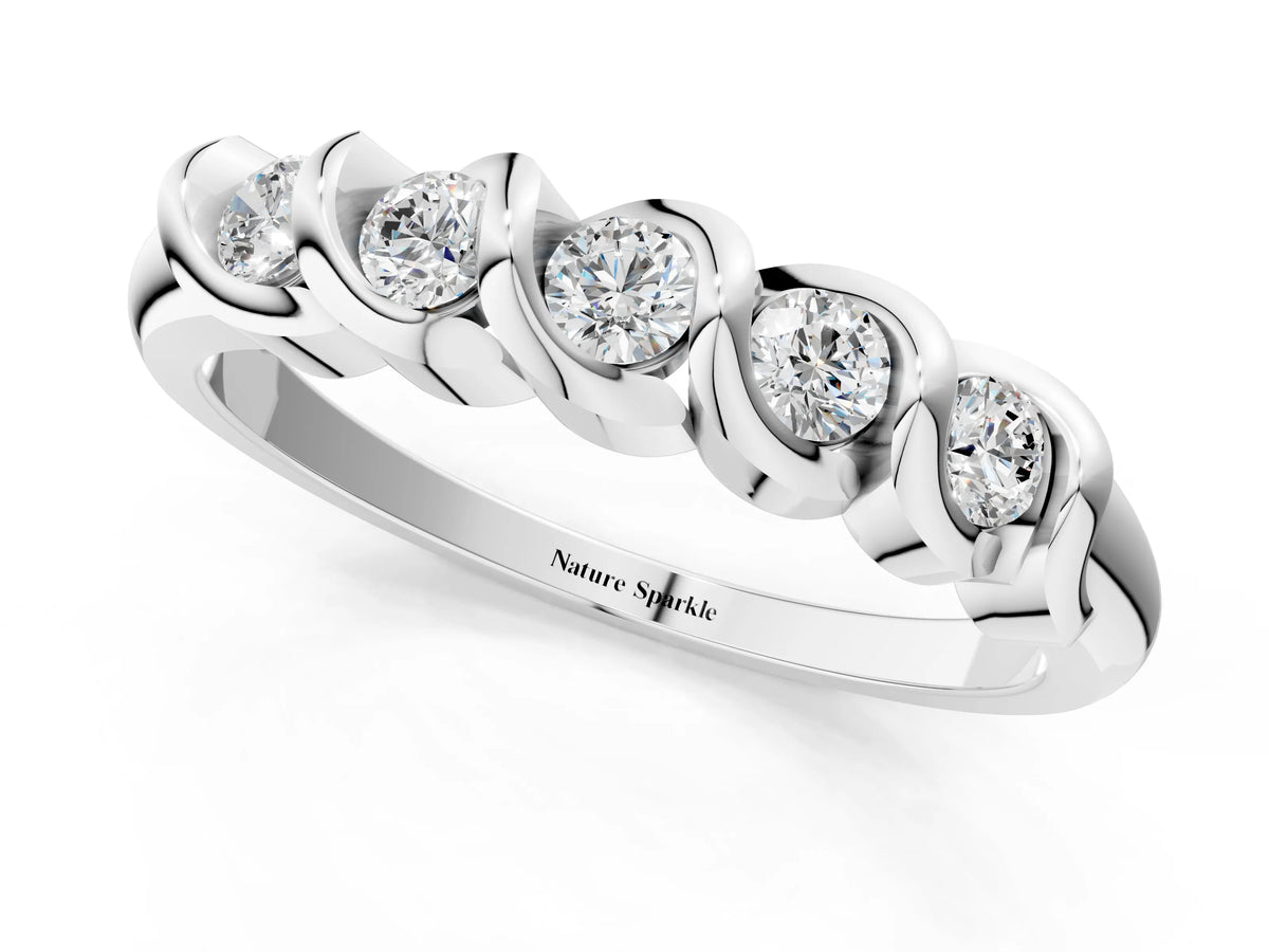 White gold Round Diamond Eternity Band with Twist Prong Setting_1