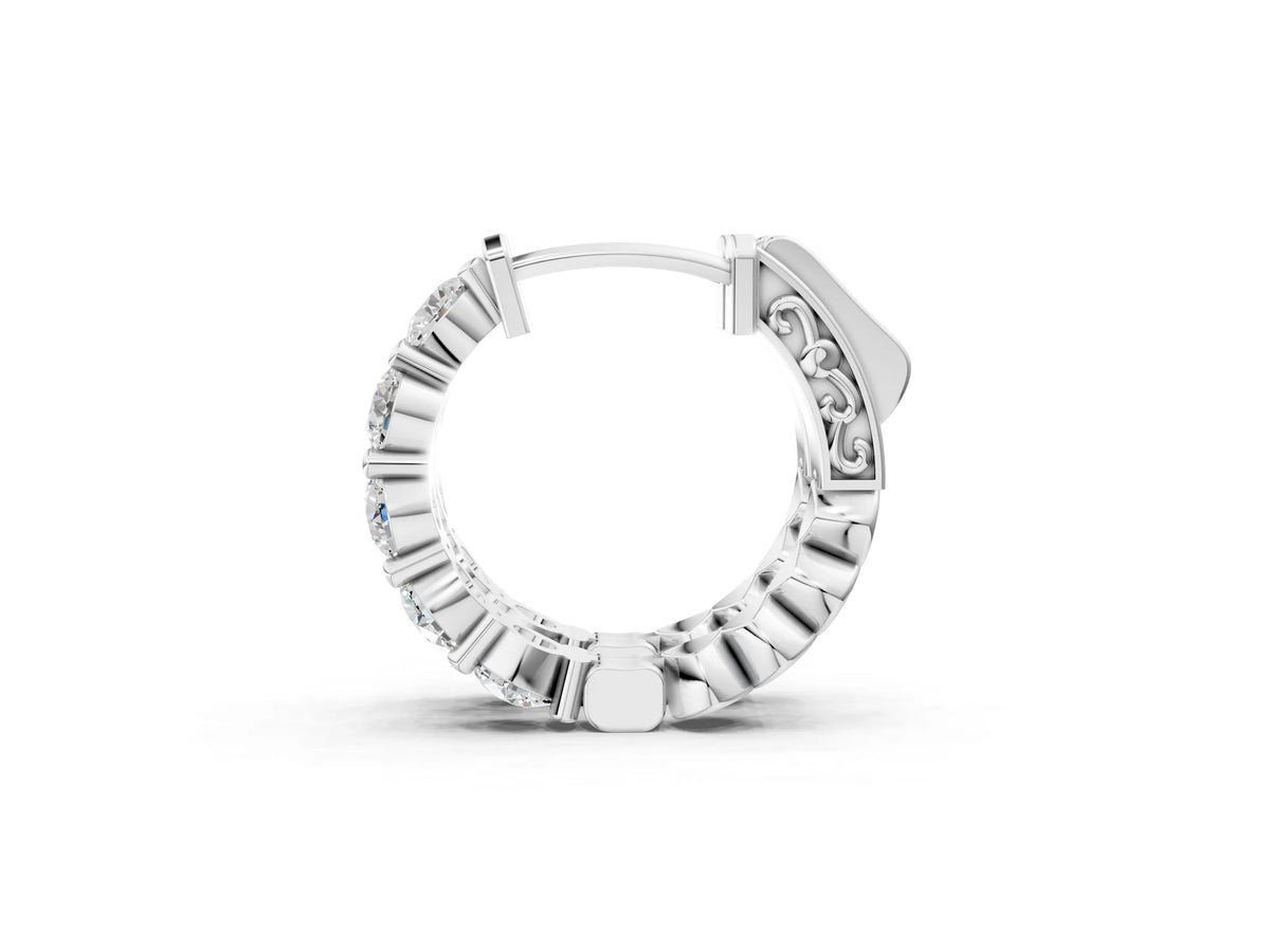 White gold Round Diamond Eternity Hoop Earrings with Scalloped Band and Four-Prong Setting_1