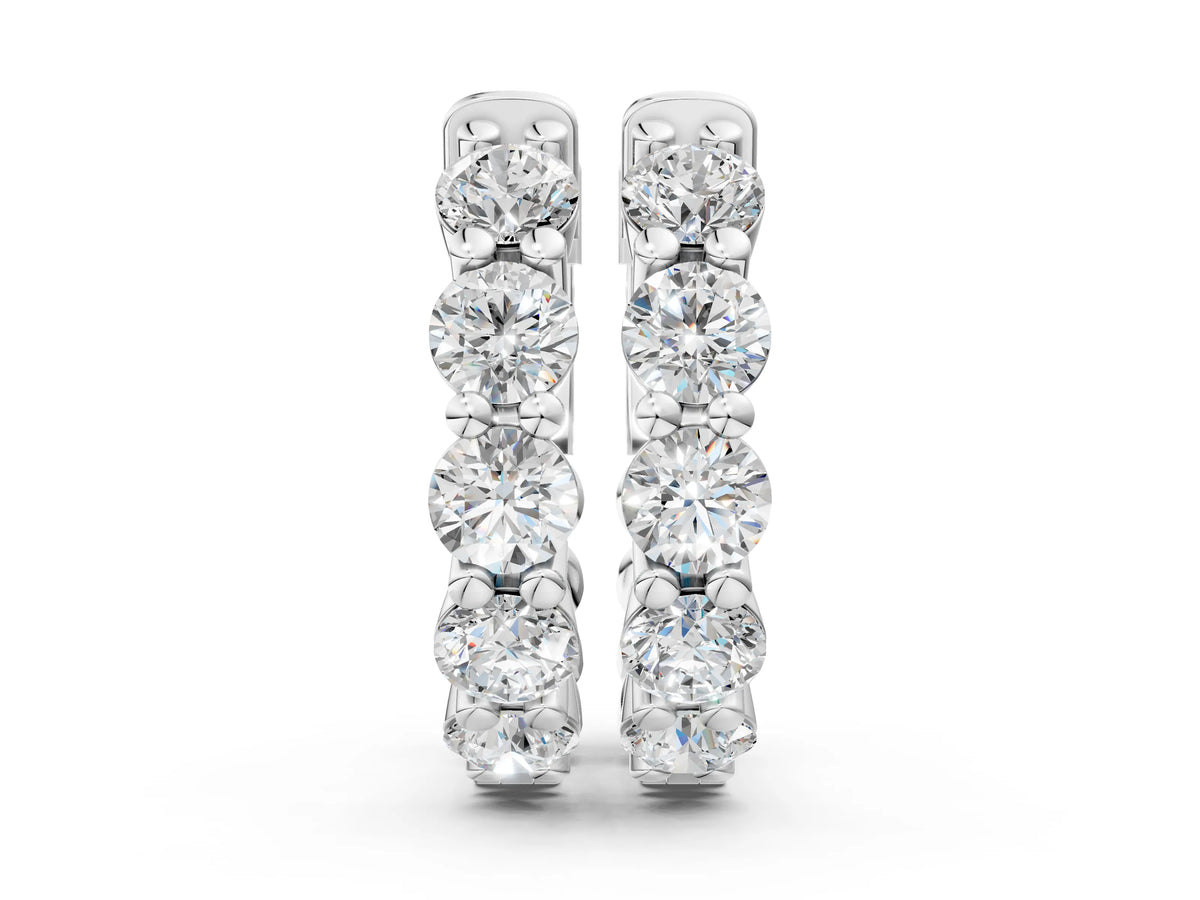 White gold Round Diamond Eternity Hoop Earrings with Scalloped Band and Four-Prong Setting